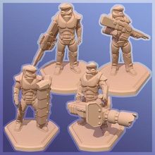 sci-fi soldier 28mm game shield gun male man character set futuristic future generic tabletop scifi 3d print model - Mito3D