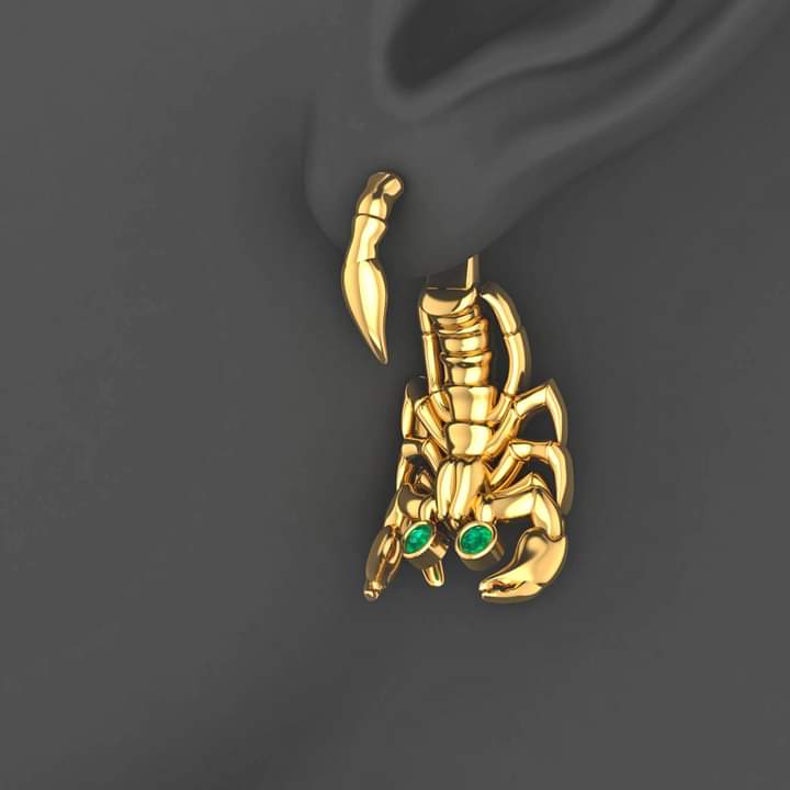 Skorpion Ohrring cat earring scorpion stylish diamond gold bali jhumka 3D print model - Mito3D