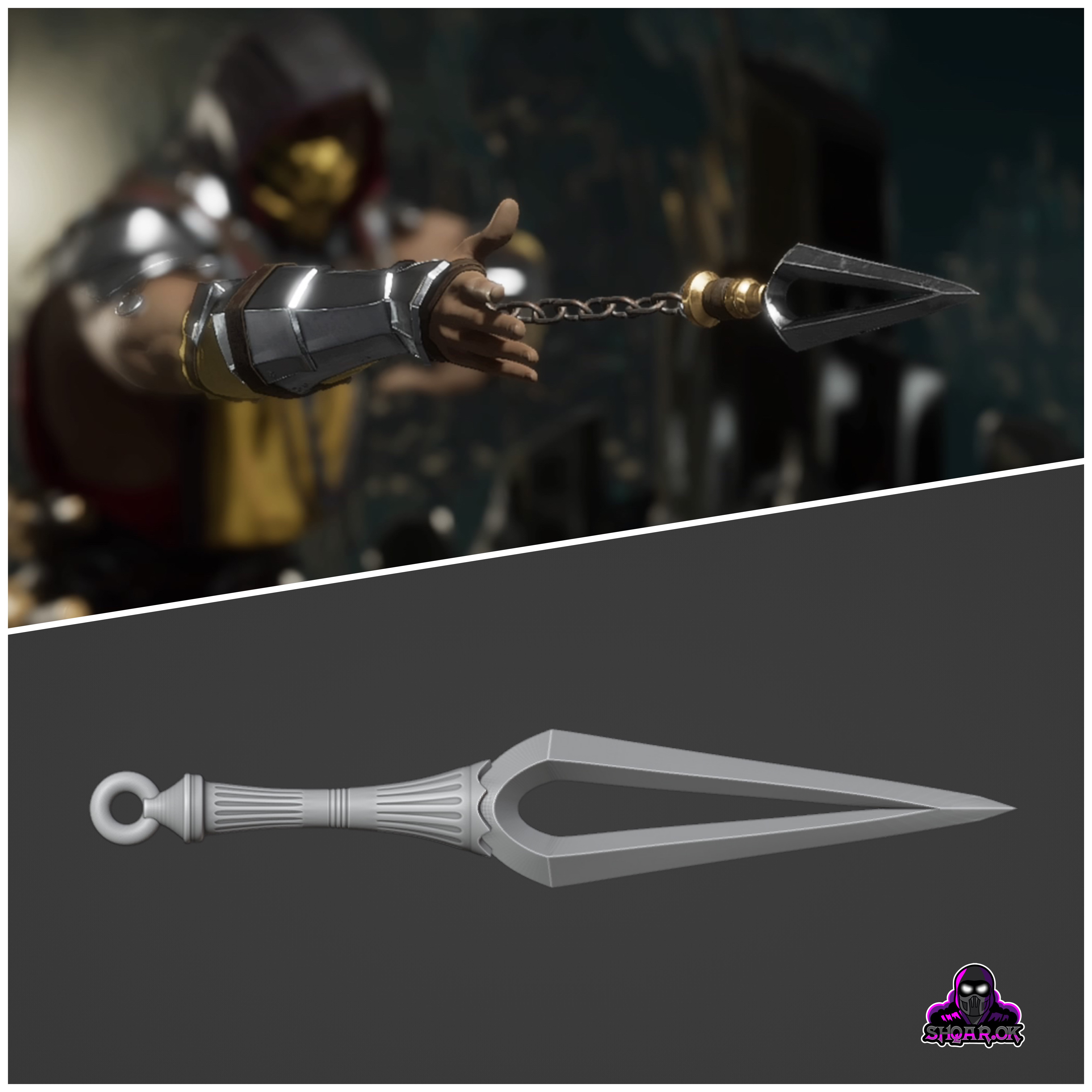 escorpión kunai mk1 1 shirai ryu lanza juego mk11 mkx mk9 mortal kombat cosplay 3D print model - Mito3D