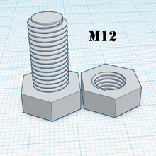screw-nut m12 iso tool utility screw nut bolt 3d print model - Mito3D