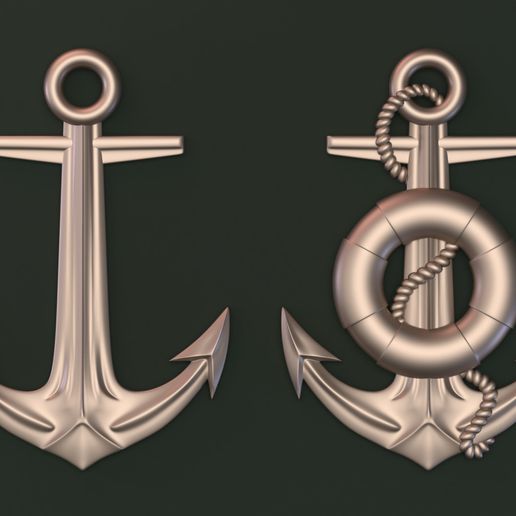 sea anchor art emblem symbol ocean ship 3D print model - Mito3D