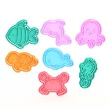 sea creatures cookie cutter set 7 home cutters cithen cook cookies stamp water ocean shrimp shark whale octopus fish dolphin seahorse crab starfish turtle 3d print model - Mito3D