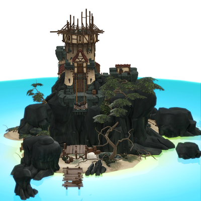 mar ilha rio cascata árvore campo casa água peter panela 3d print model - Mito3D