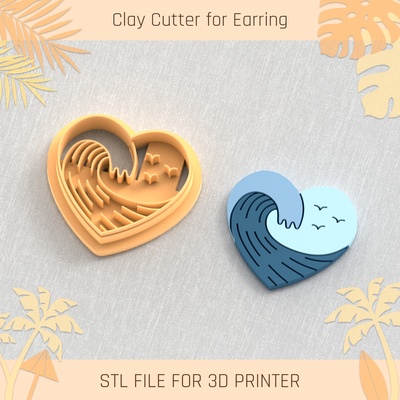 sea landspace in heart summer clay cutter tools earring turtle beach shell 3d print model - Mito3D