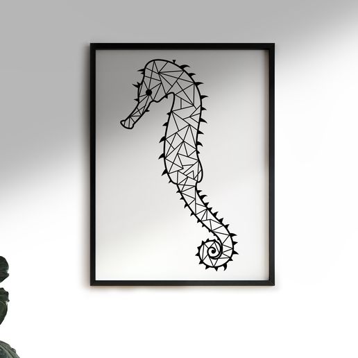 cavalluccio marino geometrico animale parete arte decorazione arredamento ornamento 3D print model - Mito3D