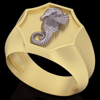 cavalo marinho anel prata ouro joalheria imprimível 3d modelo tendência moda Projeto zbrush tigre 3d print model - Mito3D