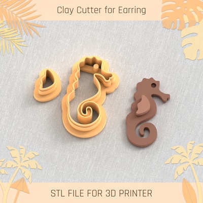 seahorse summer clay cutter tools earring turtle beach shell 3d print model - Mito3D