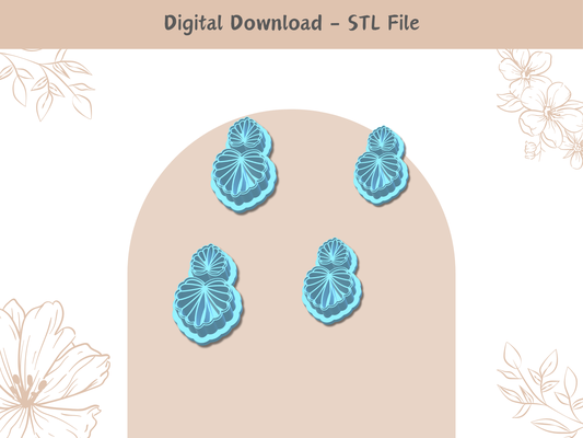 seashell set clay cutter polymer digital stl file tools 4 sizes embossing cutters home sea shell cookie cookies earrings studs 3d print model - Mito3D