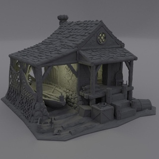 seaside shack 28 mm tabletop terrain rpg dnd house medieval supportfree old stone fisherman structure playable interior modular 28mm 25mm 15mm wargame 3d print model - Mito3D