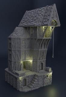 seaside warehouse 28 mm tabletop terrain rpg dnd house medieval supportfree old stone storehouse structure playable interior modular 28mm 25mm 15mm wargame 3d print model - Mito3D