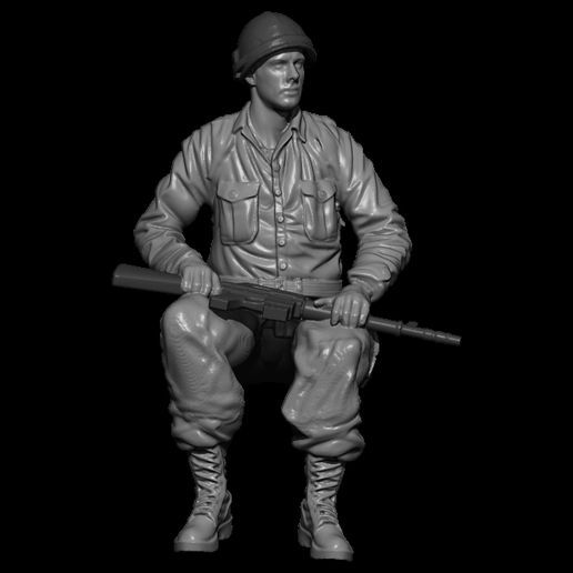 seated soldier game toys figure vietnam war wwii military 3D print model - Mito3D