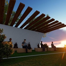 seating places architecture landscape coverage outdoor furniture deck wood people sky tree lines faces edges modeling model design grass 3d print model - Mito3D