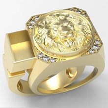gizli bölmeli aslan ring 3d yazıcı modeli takı daimonds yazdırılabilir yüzük mücevher Gümüş altın 3d print model - Mito3D