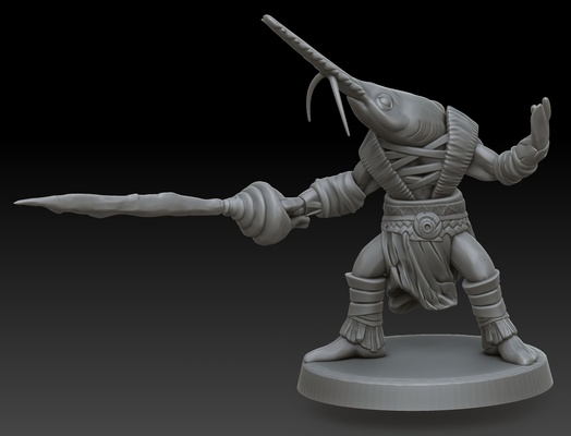 selachisch sägefisch swashbuckler spiel fantasie ttrpg kreatur miniatur tischspiele base figur mini unterstützt dungeons monster gaming rollenspiel insel stammes hai 3d print model - Mito3D