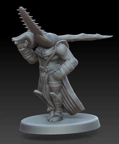 selachisch sägefisch swashbuckler weiblich spiel fantasie ttrpg kreatur miniatur tischspiele base figur mini unterstützt dungeons monster gaming rollenspiel insel stammes hai 3d print model - Mito3D