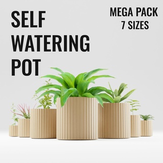 self watering planter mega pack 7 sizes ready printed wood pla self-watering pot minimal minimalistic design plant slick 3d print model - Mito3D