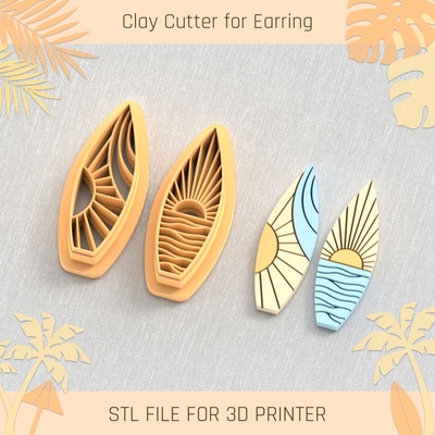 serfboard summer clay cutter tools earring turtle beach shell 3d print model - Mito3D