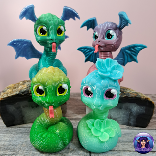 serpent hatchling cute fantasy flowers reptile articulated snake articulating bobblehead blossom bobble mysticsaige mysticsage winged 3d print model - Mito3D