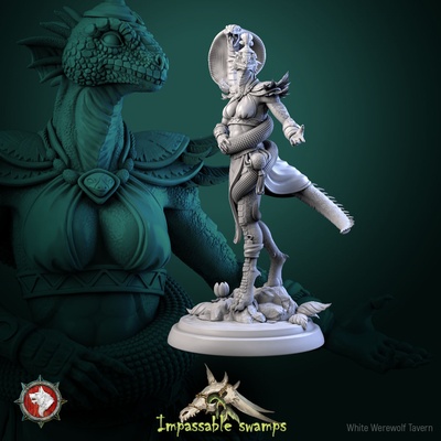 serpentine poisoned flower 32mm 75mm heroic miniature pre-supported tabletop highquality toy game 3dminiature dnd dndminiature creature monster presupported ttrpg lizard snake snakewoman 3d print model - Mito3D