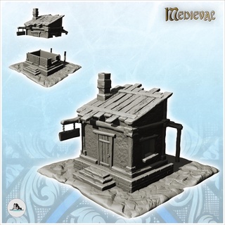 service building access stairs canopy wooden sign 19 - medieval feudal old archaic saga 28mm 15mm architecture tabletop miniatures scenery wargame game terrain house accessories middle age dark rose war traditionnal fantasy european village 3d print model - Mito3D