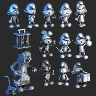 set 11 models smurfs gargamel azrael smurf blue village golodo greedysmurf joke joker 3d print model - Mito3D