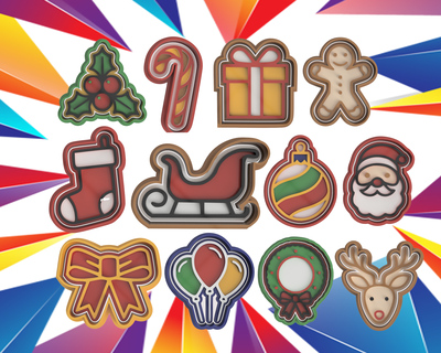 set 12 cookie cutters christmas decorations pack 2 Home cutter from halloween annabell pcx3gamers pcx3 pcx3designs ornament pascuero viejito reno ginger balloons sock baton 3d print model - Mito3D