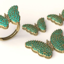 Ayarlamak 12 yüzük kolye küpe takı altın mücevher gümüş 3dprint yazdırılabilir 3dprinting moda güzellik taş yakut kelebek kanatlar 3d print model - Mito3D