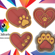 impostato 4 biscotto frese animale domestico amanti cuore gatto cane tortini taglierina partire dal biscotti animali domestici gatti y 3d print model - Mito3D