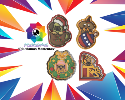 conjunto 4 cortadores perros Navidad paquete 1 cortador Galleta Víspera Santos Annabelle pcx3gamers pcx3 pcx3designscan cachorros mascotas 3d print model - Mito3D