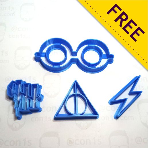 conjunto 4 Harry alfarero cortadores reliquias muerte hogwarts quidditch soplón granjero Hermione Weasley Dumbledore cortador Galleta molde magdalena pastel 3D print model - Mito3D