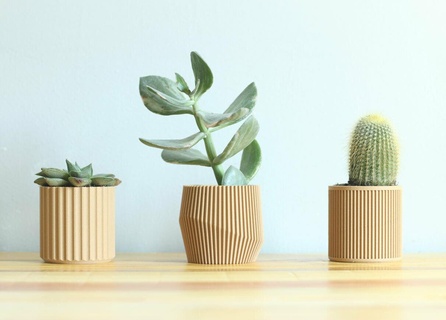 ensemble 4 minimal plante pots succulentes cactus prêt imprimé bois pla minimaliste conception pot nappe 3d print model - Mito3D