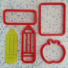 set 4 school cookie cutters apple ruler chalkboard notebook moulds college return classes student pencil rule 3d print model - Mito3D