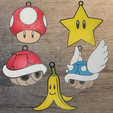 conjunto de 5 mario ornamentos item a casa ornamento natal decoração banana carapaça o azul cogumelo estrela nintendo 3d print model - Mito3D