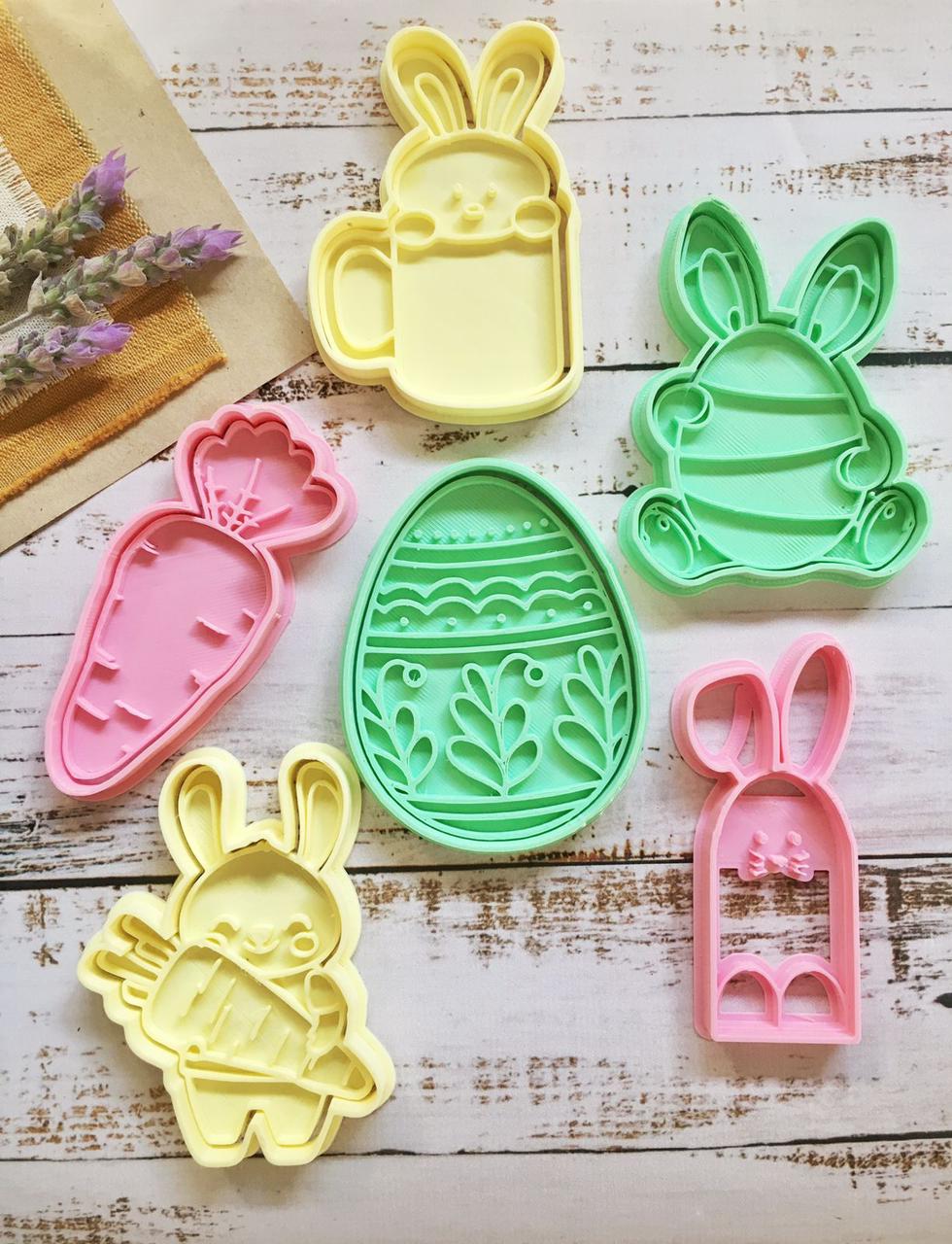 set 6 easter cutters biscuits - cortantes de pascuas eggs cutting cookies cookie cutter kitchen bakery pastry shop cooking tools food home house family 3D print model - Mito3D