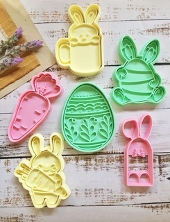 set 6 easter cutters biscuits - cortantes de pascuas eggs cutting cookies cookie cutter kitchen bakery pastry shop cooking tools food home house family 3d print model - Mito3D