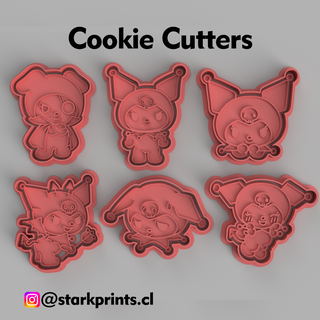 set 6 kuromi cookie cutters Home sanrio fondant compatible character baking tools gift for fans accessories 3d print model - Mito3D
