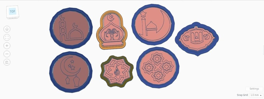 set 7 pcs eid ramadan cookie cutters fondant mubarak embosser stamp islamic 3d print model - Mito3D