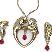 impostato 7 pendente orecchino gioielleria diamante squillare calcolo argento oro 3dprint moda stampabile rubino Natale cane amore donna animale 3d print model - Mito3D