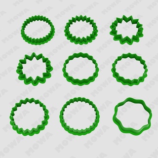 set 9 cookie cutter circle frame mold cookiecutter form stamp packs clay 3d print model - Mito3D