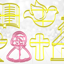 set communion cookie cutter home ostia wine cup caliz virgin dress church cross pigeon first cake pastry shop birthday party ceramic homemade diy cupcake cold porcelain whale fondant mass stamp carver bookmark sharp coookies 3d print model - Mito3D