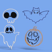 set cookie cutters hallowen various halloween cutter ghost pumpking bat skull 3d print model - Mito3D