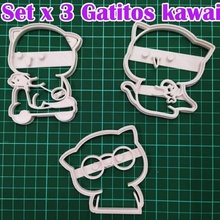 impostato taglierina biscotto x3 kawai gattini arte gatti gatto gattino amante dei bambini amore carina amo i cuttercookie 3d print model - Mito3D