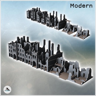 set eight modern ruined buildings chimneys 13 - ww2 ww1 world war diaroma wargaming rpg mini hobby building architecture tabletop miniatures scenery wargame game terrain accessories normandy west two contempory flames yankee walking crisis bolt 3d print model - Mito3D