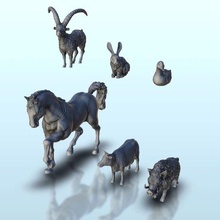 ensemble ferme animaux sanglier + vache canard chèvre cheval lapin médiéval flammes guerre boulon action saga dba âge Sigmar marteau 3d print model - Mito3D