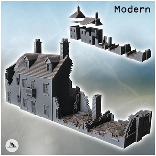 set five buildings ruins balconies large chimneys 37 - modern ww2 ww1 world war diaroma wargaming rpg mini hobby Game building architecture tabletop miniatures scenery wargame game terrain accessories normandy west two contempory flames yankee walking crisis bolt 3d print model - Mito3D