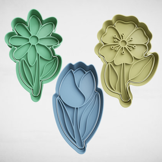 set flowers x3 cookie cutter cutters stl molds flower 3d print model - Mito3D