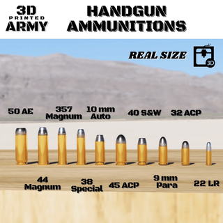 ensemble pistolet cartouche 357 44 magnum 22lr 50 ae munitions 22 lr 9mm parabellum 45 acp 10 mm auto 40 sw 3d print model - Mito3D