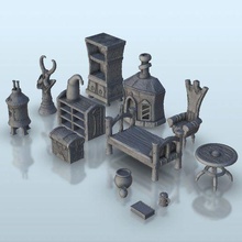 set medieval interior - warhammer resin age sigmar bolt action terrain miniatures scenery 28mm 32mm 15mm architecture house building wargame figures game dungeon fantasy games accessories 3d print model - Mito3D
