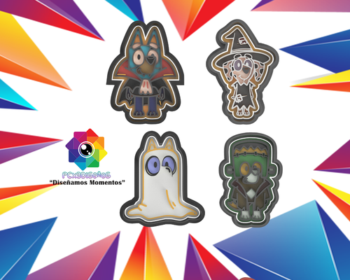 conjunto of 4 galleta cortadores víspera santos azulado paquete 1 hogar casa cortador annabelle pcx3gamers pcx3 pcx3designs fantasma 3d print model - Mito3D