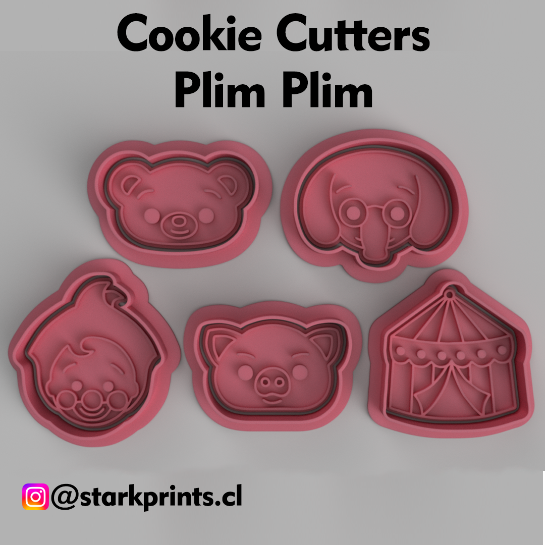 conjunto of 5 payasito plim biscoito cortadores casa infantil cumpleaños cortador 3D print model - Mito3D